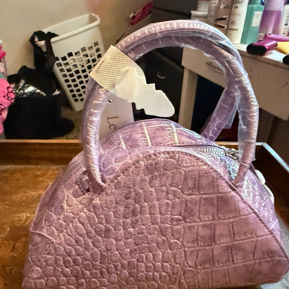 Elegant Purple Crocodile-Embossed Handbag